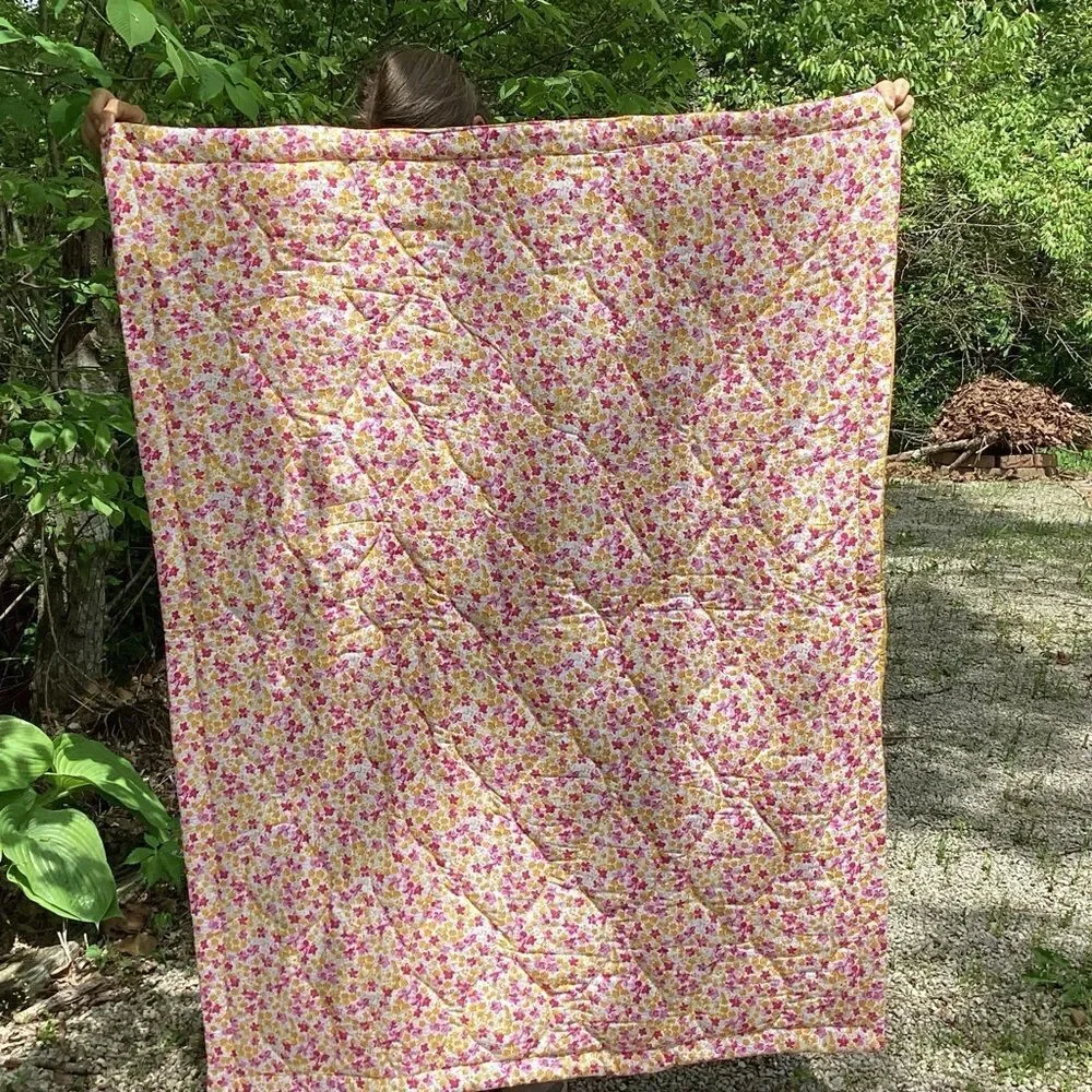 NWT. Hand Crafted Yellow Fields of Flower Liberty of London Fabric Quilt